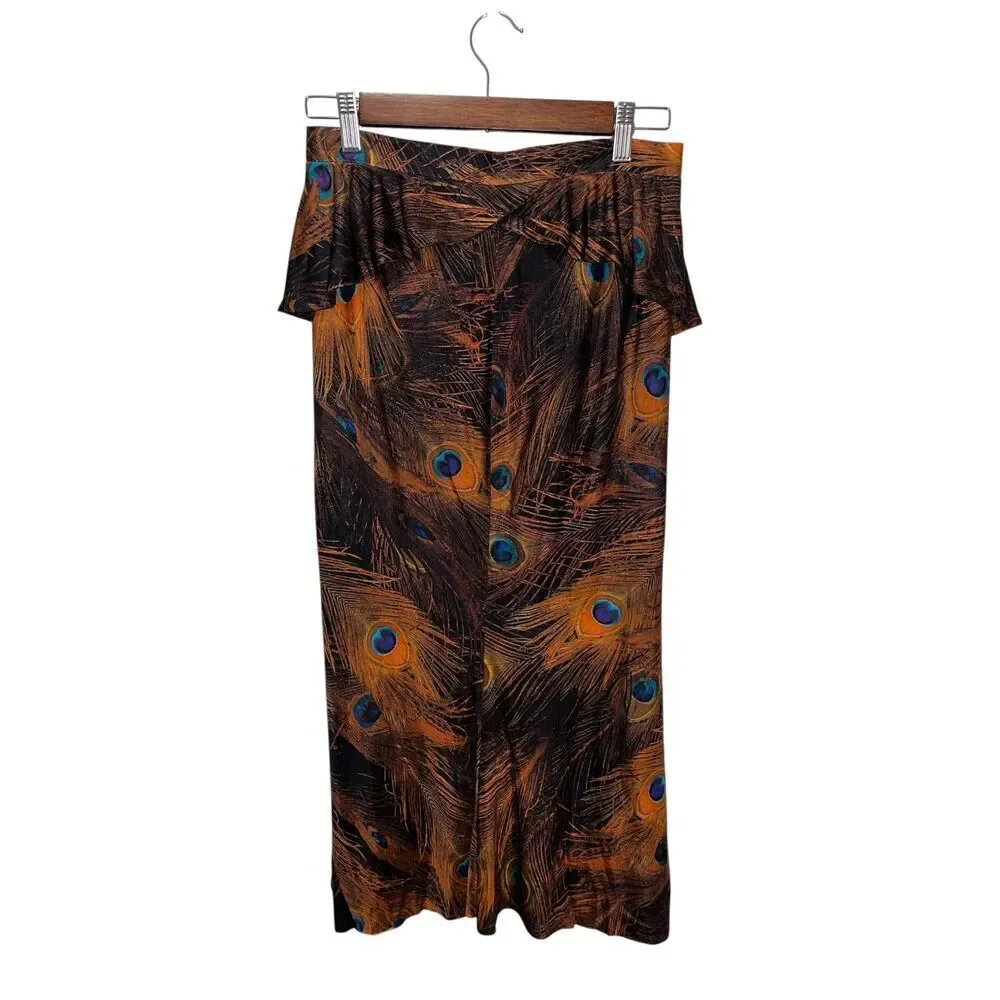 Givenchy Silk Midi Skirt Peacock Animal Print Ruffle Size 38 (6) Rare Luxury - Picture 4 of 9